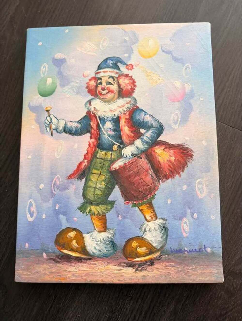 Vintage Mid-Century Whimsical Signed Clown Oil Painting - 12x16 Canvas Art